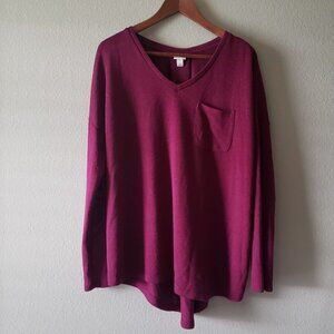 Merona Women’s Top V-Neck One Pocket Shirt Long Sleeve Blouse Size XL